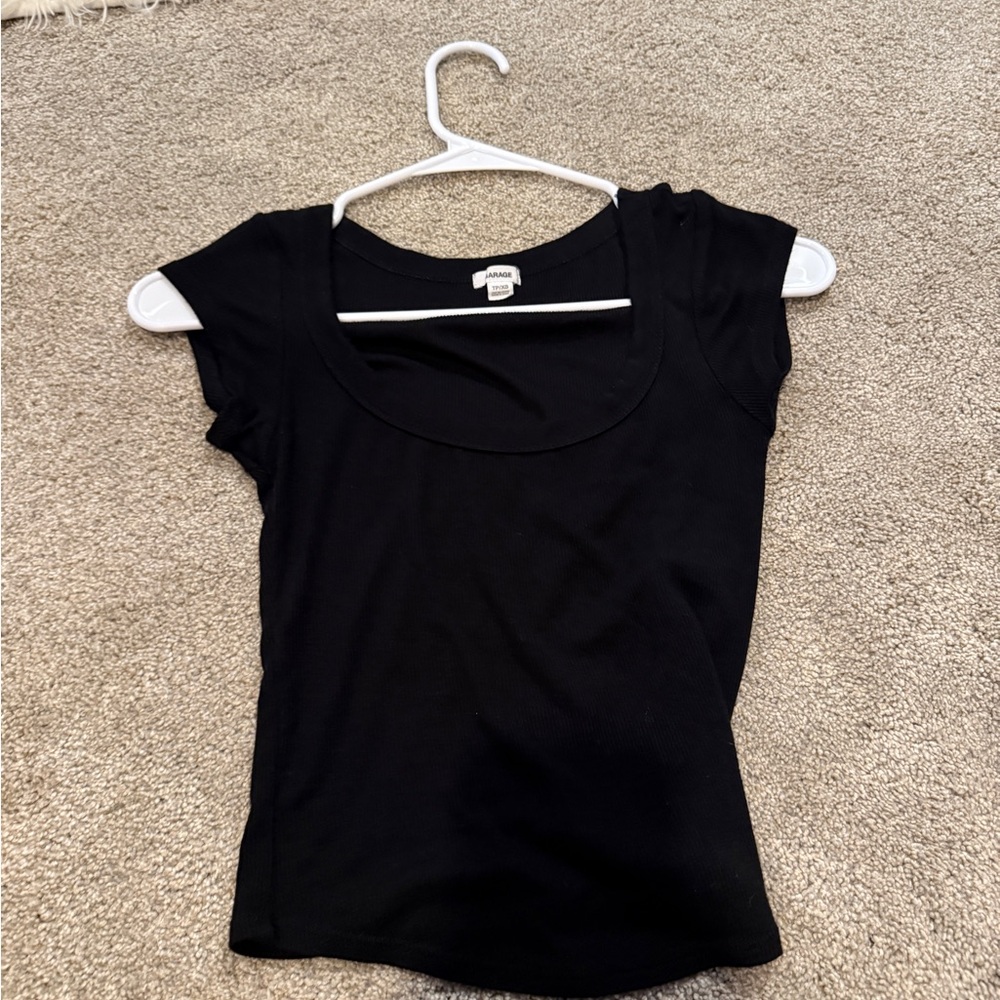 Garage Black Fitted Cap Sleeve Blouse